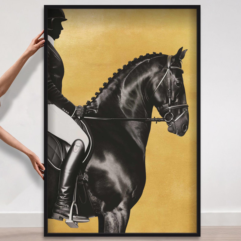 Oliver Gal Taming the Rhythm Gold I Horse - Leaf Framed Shadowbox Art, Black, 56" H x 38" W