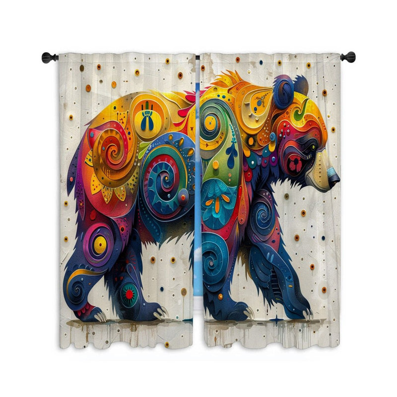 Rideaux de fenêtre ours coloré avec drapeaux de style artistique - 2 panneaux, L 40 po x L 54 po