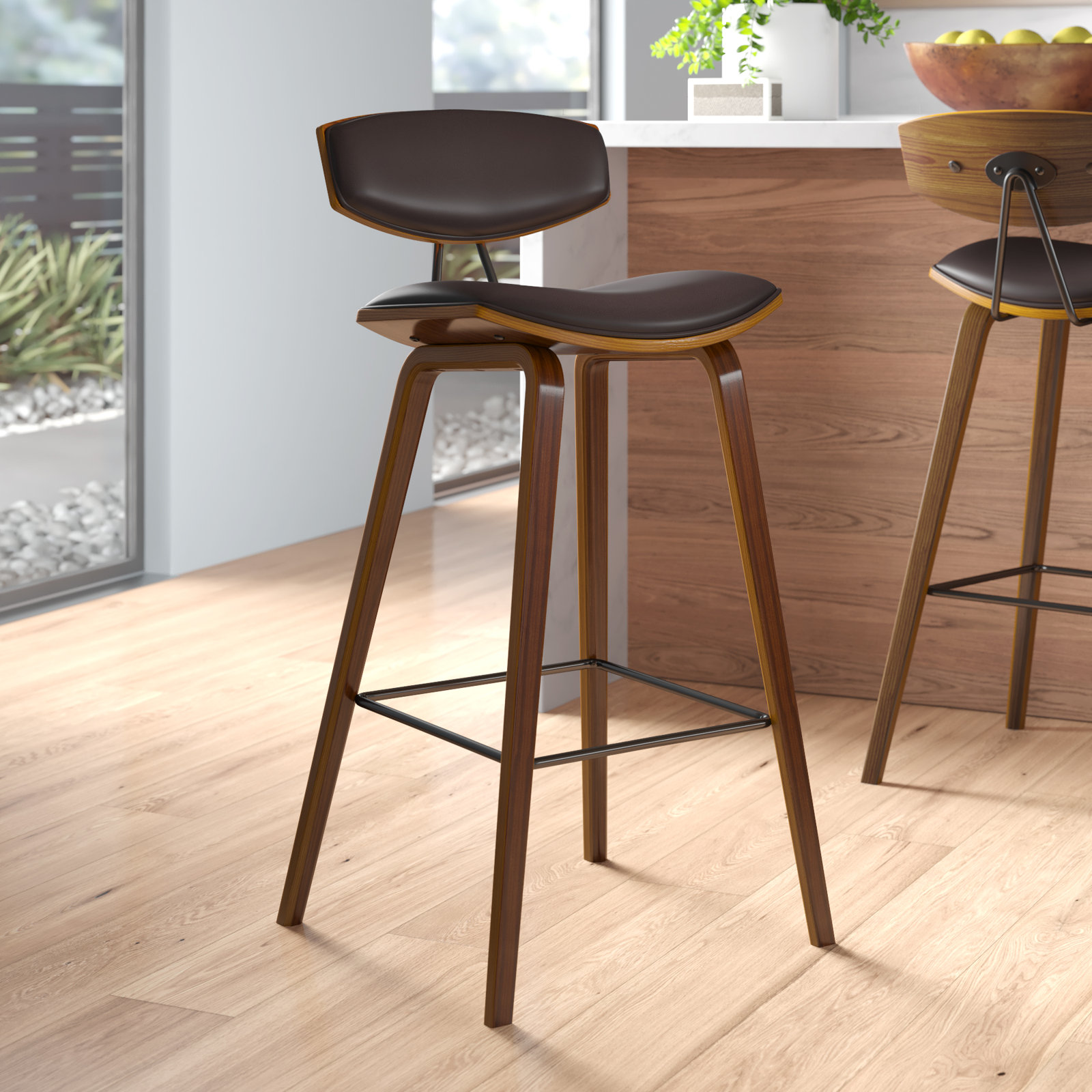 Bilgin Bar and Counter Stool, Counter Stool (26" Seat Height), Cream Faux Leather, Walnut
