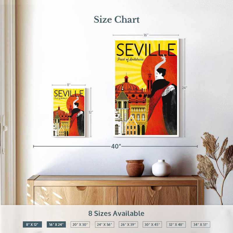 Séville perle d'Andalousie, affiche rétro, 12" H x 8" W