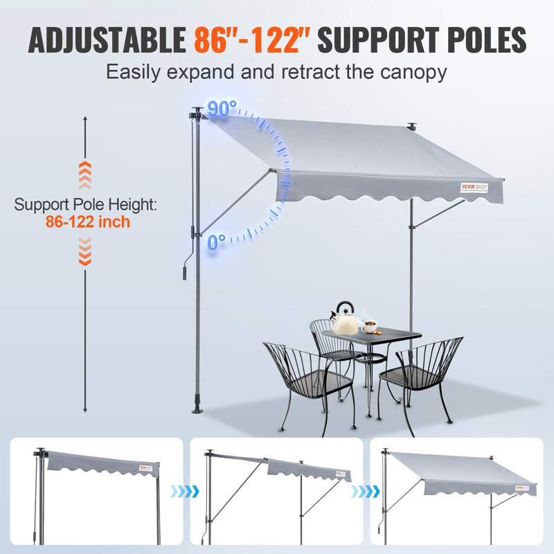 Manual Retractable Awning, 78" Outdoor Retractable Patio Awning Sunshade Shelter, Adjustable Patio Door Window Awning Canopy With 39" Sun Shade Curtain For Backyard, Garden, Balcony