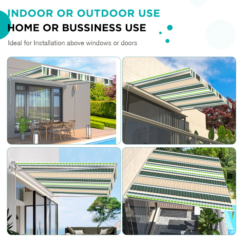 Auvent de terrasse à pente manuelle AECOJoy, L 98,4 po x P 78 po, Mélange de rayures beige et vertes, À rayures