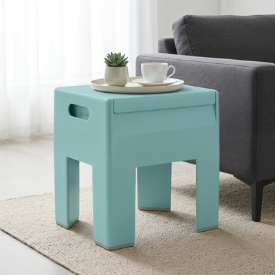 Tabouret de rangement en plastique 2 en 1, banc multifonctionnel avec compartiment caché, repose-pieds portatif antidérapant pour le salon de la chambre à coucher