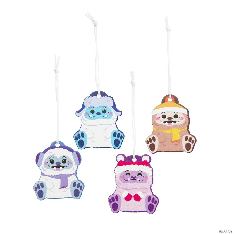 Ornements de Noël en bois en forme de yéti 1 1/2 x 1 3/4 pouces - 12 pièces