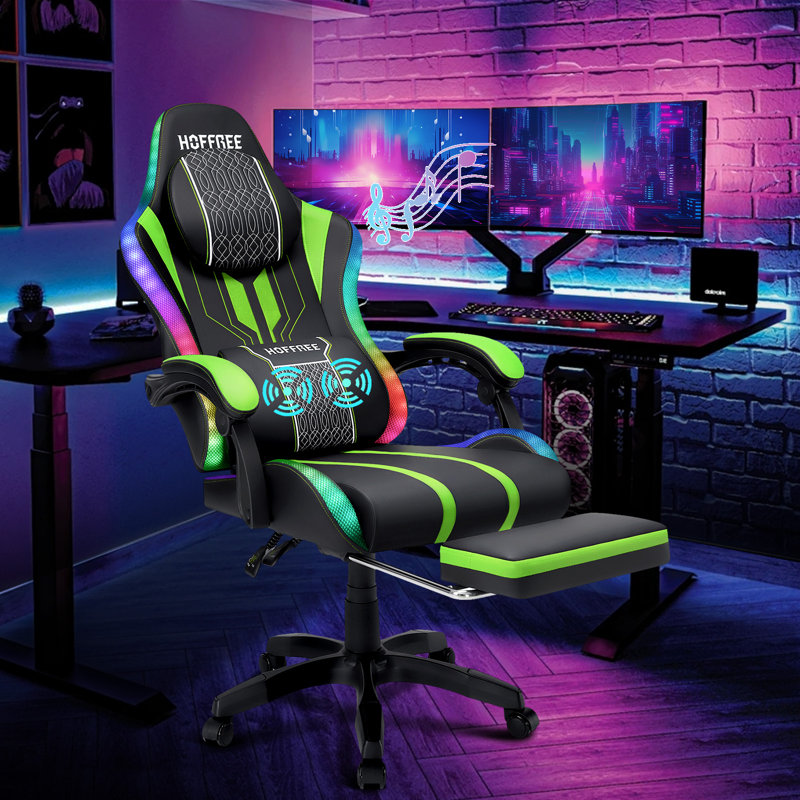  Ergonomic Gaming Chair with Speakers RGB LED Lights and Massage, Green