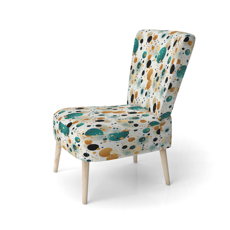 Industrial Fusion Polka Dots Pattern - Upholstered Modern Side Chair, Polka Dots Accent Chair, Black/Teal