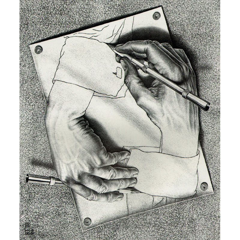 «Dessin des mains» par M.C.Escher, toile tendue avec châssis, H 28 po x l 40 po