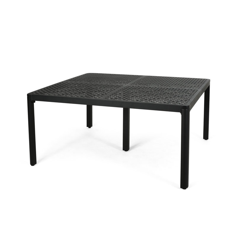 Modern Aluminum Woven Dining Table, Black Matte Antique Shade, Stable Base, 61.28”w X 61.28”d 28.99”h Table With Details, Rust- Construction, 61.28” 28.99