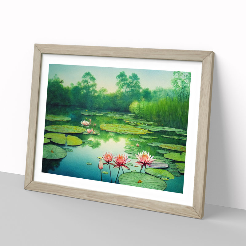 Lily Pond Watercolour Vol.1 - Single Picture Frame Print, 34cm H x 46cm W, Grey
