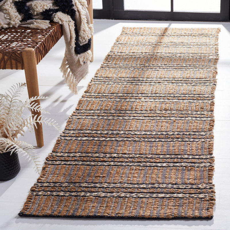 Tapis noir / naturel beige tissé à plat Giannopoulos, Tapis de couloir 2 pi 3 po x 8 pi