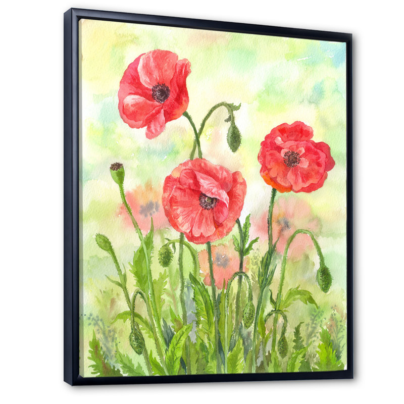 Floraison des coquelicots rouges - activé, H 20 po x l 12 po x P 1 po, Cadre flottant noir