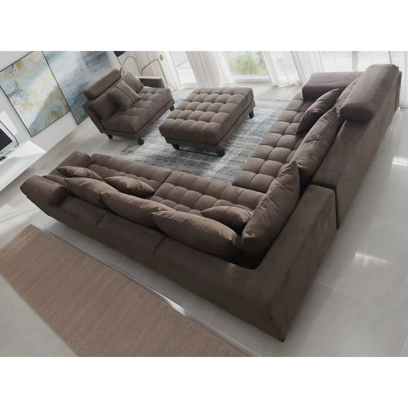 Canapé modulaire réversible en microfibre avec repose-pieds Mandey, Microfibre brun foncé / microsuède