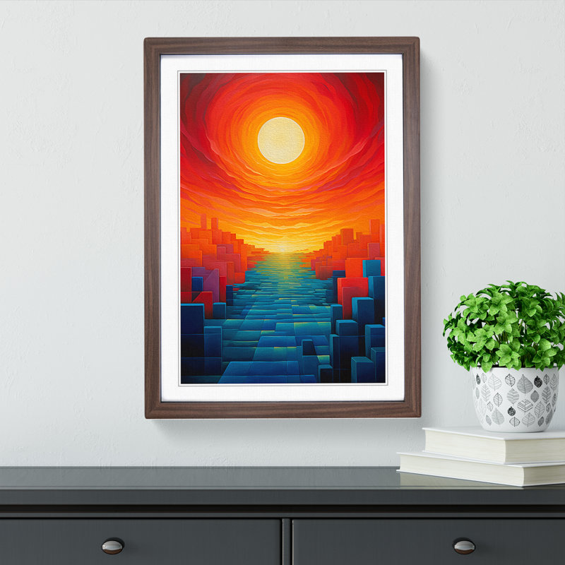 Sunset Orphism - Single Picture Frame Print on Wood, 34cm H x 25cm W x 2cm D, Walnut