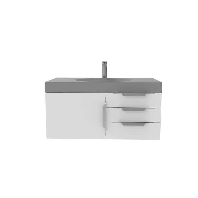 Ensemble de meuble-lavabo simple 36 po Genieva, Gris, Chrome brossé, Blanc