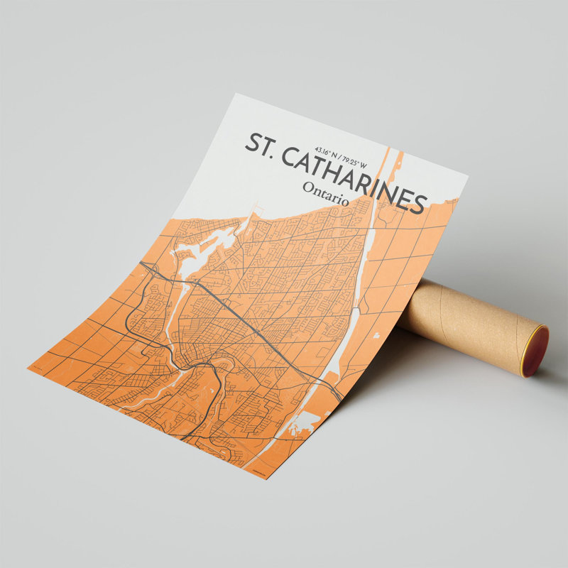 St. Catharines City Map, impression, H 24 po x l 18 po, Orange / gris