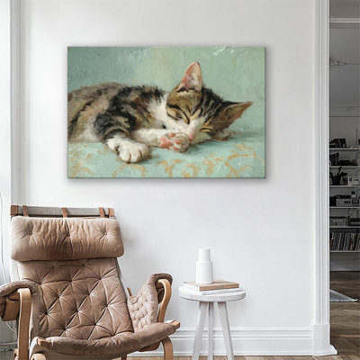 «Sleeping Tabby Kitten», peinture à l'huile sur toile, grande galerie tendue pour salon, chambre à coucher