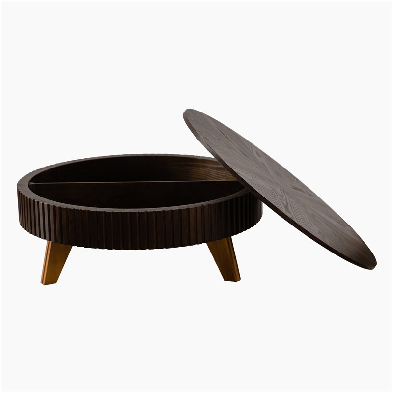 Table basse ronde 39,37 "avec espace de rangement, convenant au salon et au bureau, brun, H 15,7 po x L 39,37 po x l 39,37 po