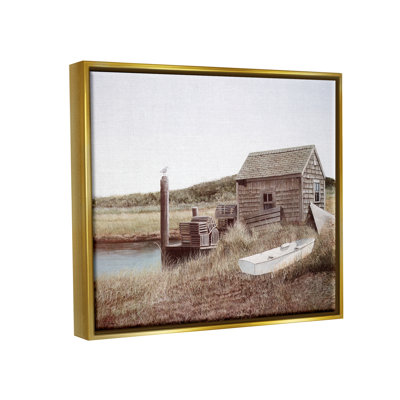 " Rural Seaside Cabin Seagull Perched Canoe Boat " by Tom Mielko