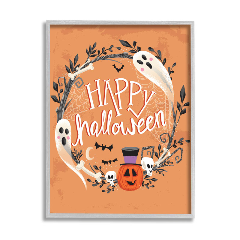 «Happy Haunts», giclée d'Halloween par Arrolynn Weiderhold, H 14 po x l 11 po x P 1,5 po, Cadre flottant gris lustré