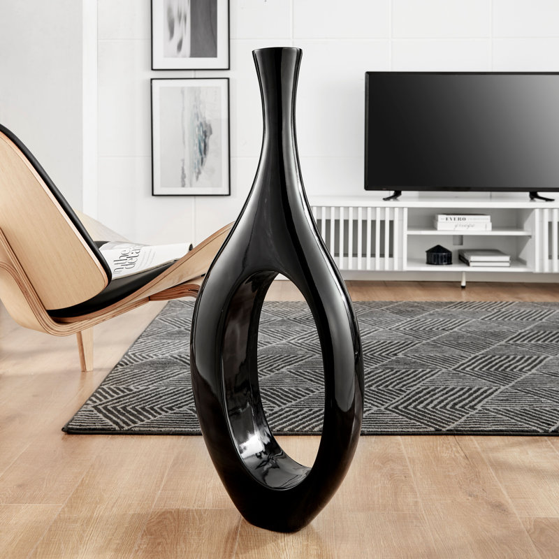 Vase de plancher en résine Hajari, H 51 po x l 21 po x P 7 po, Noir