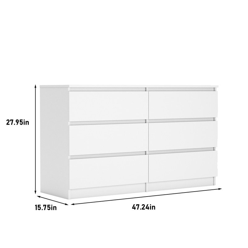 Grande commode à 6 tiroirs, Blanc / Blanc
