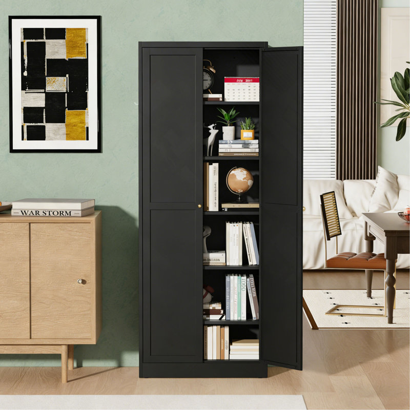 Armoire de cuisine 72 po en métal avec portes, organisateur de rangement autoportant robuste avec 5 tablettes réglables, assemblage sans outil pour garde-manger, cuisine, salle de bain