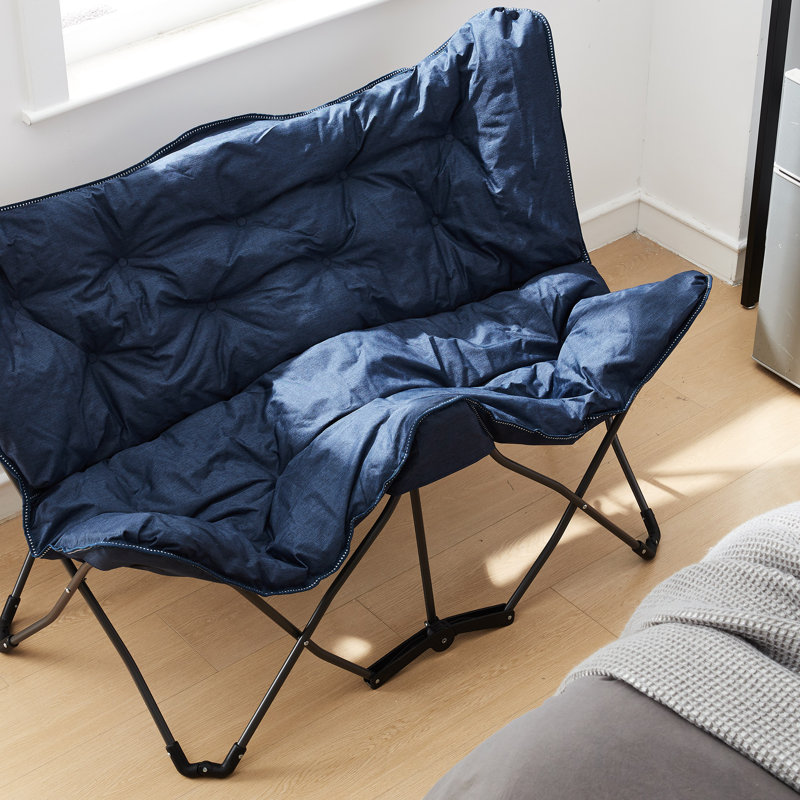  2East Two-Seater Folding Butterfly Lounge Chair, Heathered Navy Polyester Blend