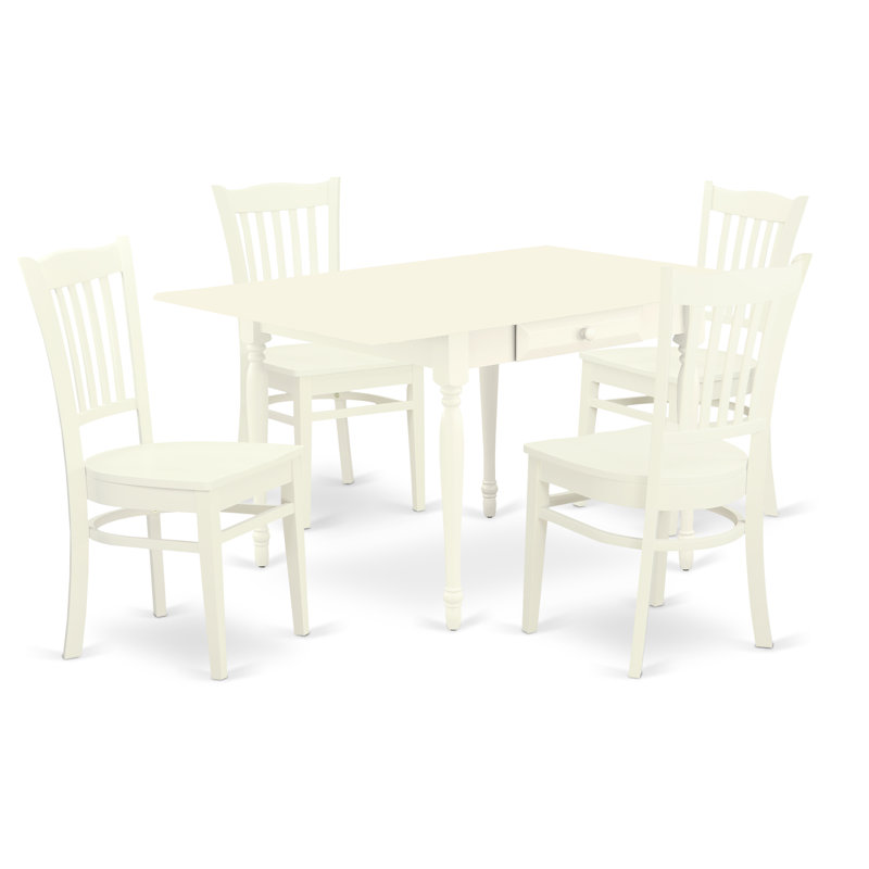 Ensemble de salle à manger 5 pièces comprenant une table de salle à manger rectangulaire avec Dropleaf et 4 chaises de cuisine, lin blanc