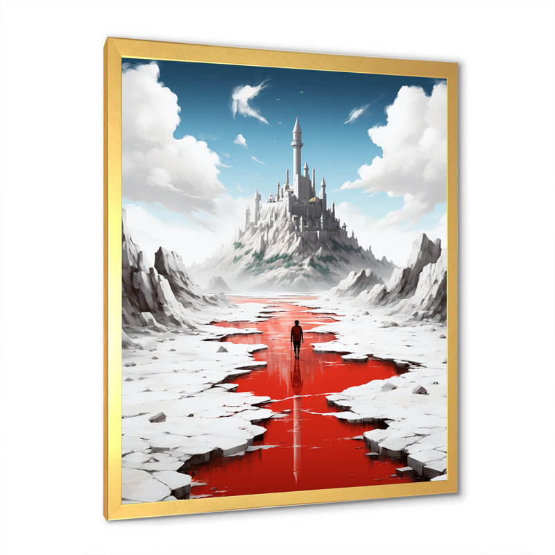Art Deco Castle Gaming Dream - Art mural jeux vidéo, Cadre doré simple, H 32 po x l 24 po x P 1 po