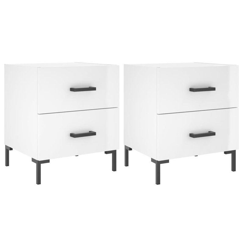 Ellayne 40cm W Iron Bedside Table, Gloss White, Set of 2