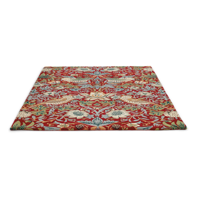 Wool Floral Area Rug in Red, Rectangle 4'7" x 6'7"