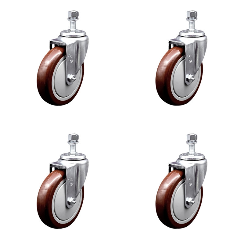 Polyurethane ½ Inch Threaded Stem Caster Set 2 Brakes SCC