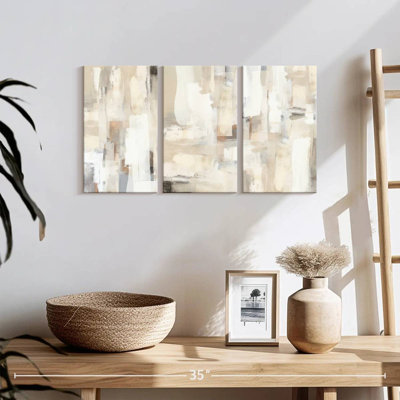 Abstract Soft Beige Triptych Multi Piece Canvas Print