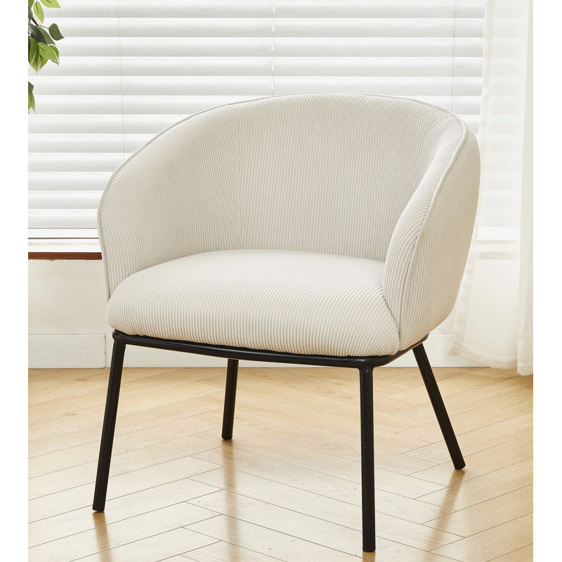 Corduroy upholstery metal leg armchair, White Corduroy
