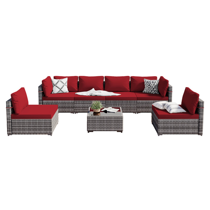Ensemble de conversation modulaire avec coussins 7 pièces Bethane, Rouge