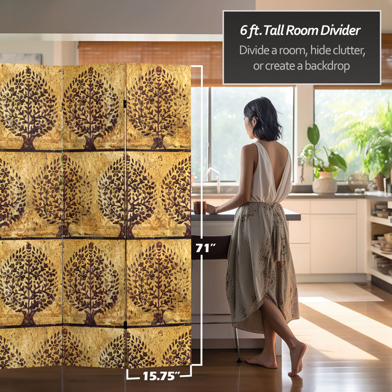 47.25'' 3 - Panel Folding Room Divider, Golden Orchard