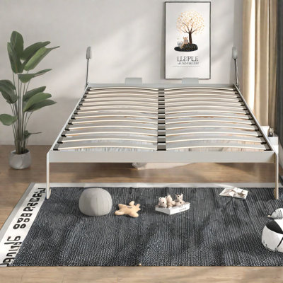 Space-saving Metal Murphy Bed, Queen Size, Modern Grey Design For Family Rooms