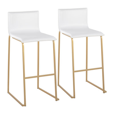 Mara Contemporary Bar Stools Set of 2 - White Faux Leather Upholstered Kitchen Counter Stools with Gold Steel Base by LumiSource