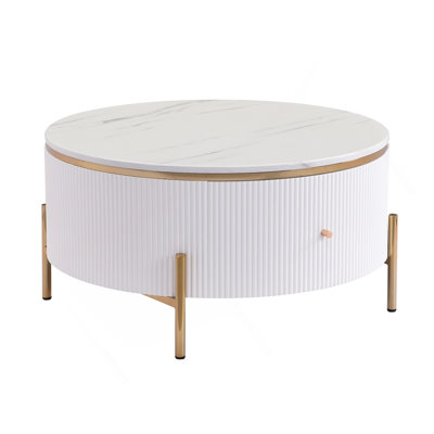 Modern Round Coffee Table With 2 Large Drawers Storage Accent Table(31.5'')