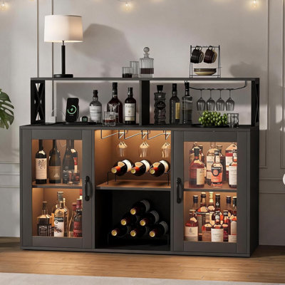 Wine Bottle & Glass Rack Black