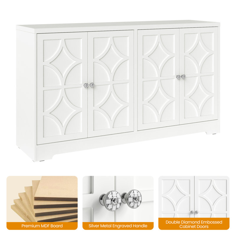 55.9" Sideboard Cabinet With 4 Doors, White