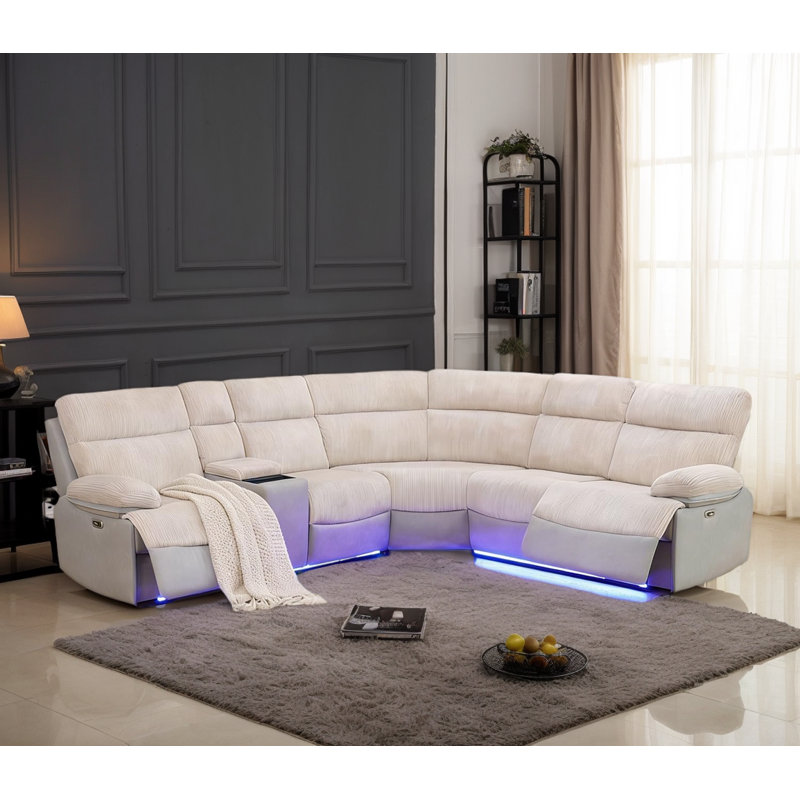190"W 3-Piece Upholstered Power Reclining Multifunctional Sofa Set With Console, Beige