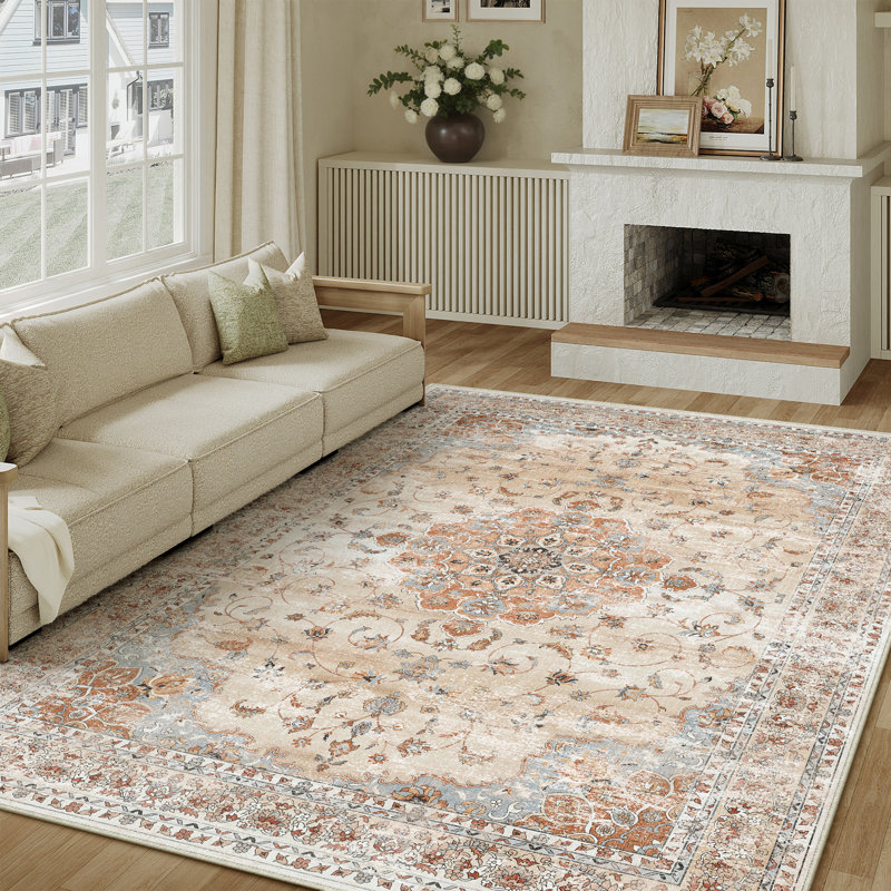 Tapis de style persan Haven Classic en terre cuite orange, Rectangle 5 pi x 7 pi