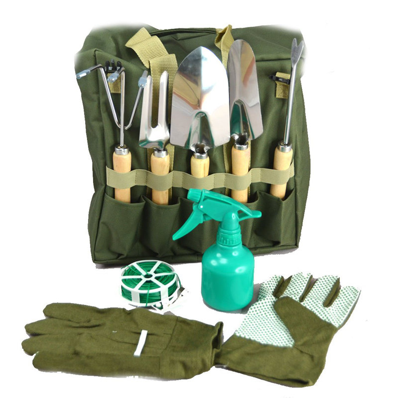 10-Piece Gardening Tool Set With Zippered Detachable Tote And Folding Stool Seat With Backrest