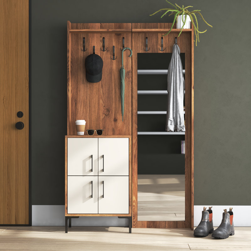 Stockton Hall Tree 120.3cm Wide with Shoe Storage, Walnut/Cream