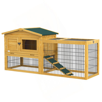 Cage à lapins d'extérieur à 2 niveaux avec plateau ouvert Pawhut, grande cage à lapins en bois 59 po avec toit imperméable, plateau amovible, rampe