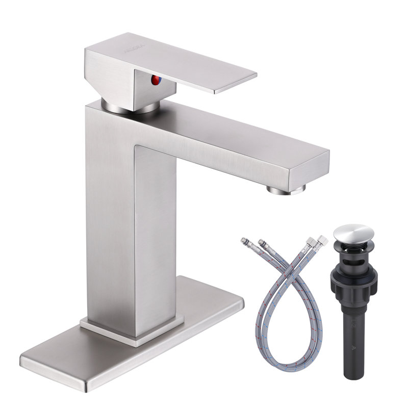 Single-Hole Single-handle Bathroom Faucet with Drain Assembly, Brushed Nickel