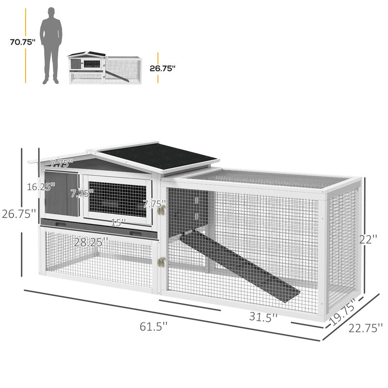 2 étages, grand espace, couloir détachable, imperméable, pour 1 à 2 personnes, lapin gris spacieux avec revêtement imperméable,