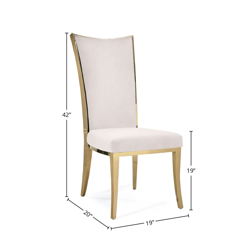 19'' H Velvet Upholstered Side Chair, Beige, Titanium Gold