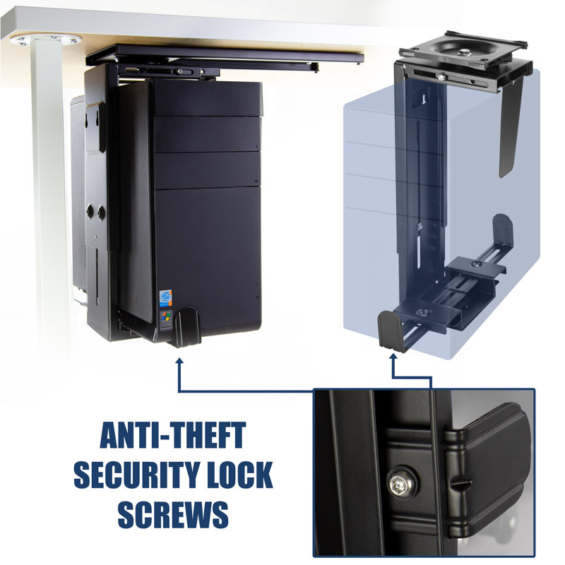 Mount-It! Anti-Theft CPU Holder Desk Mount, Adjustable Under Desk Computer Mount with Sliding Track